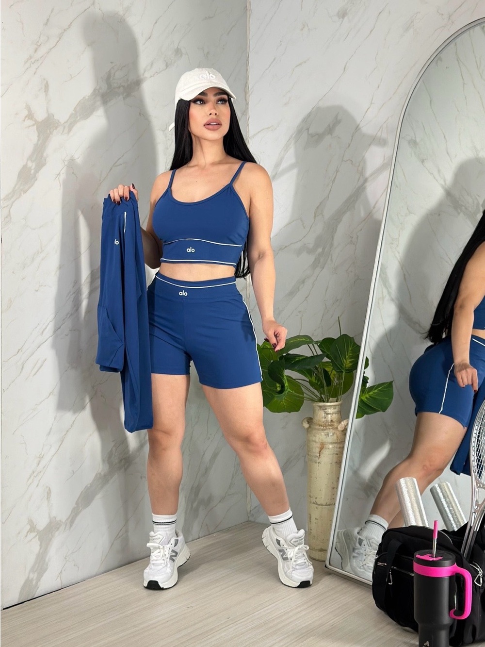 Blue 3 Piece Activewear Set Jacket, sport Bra & Shorts- Boutique Style